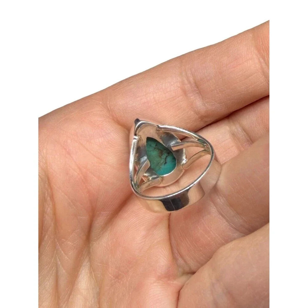 Aztec Mountain Turquoise Ring Size 7 Solid 925 Sterling Silver